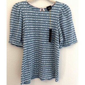 W5 Blue White Puff Sleeve Striped Blouse Women’s Size Large Sample Piece NWT